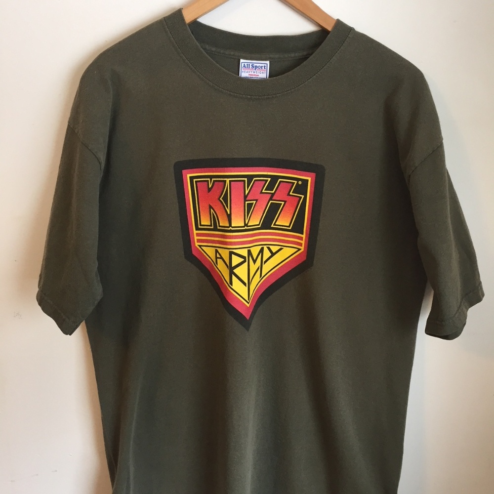 /SOLD/ KISS Rock Band Army Vintage Olive Green Tee